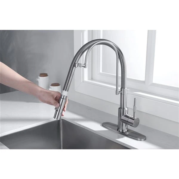Westmount Waterworks Randall Brushed Nickel 1-Handle Deck Mount Pull-Down Handle/Lever Kitchen Faucet With Deck Plate 2 Westmount Waterworks Randall Brushed Nickel 1-Handle Deck Mount Pull-Down Handle/Lever Kitchen Faucet With Deck Plate - Image 2