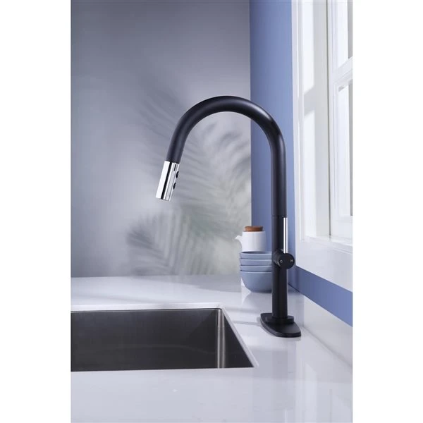 Westmount Waterworks Shane Black/Polished Chrome 1-Handle Deck Mount Pull-Down Handle/Lever Kitchen Faucet With Deck Plate 2 Westmount Waterworks Shane Black/Polished Chrome 1-Handle Deck Mount Pull-Down Handle/Lever Kitchen Faucet With Deck Plate - Image 2