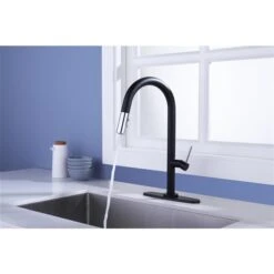Westmount Waterworks Shane Black/Polished Chrome 1-Handle Deck Mount Pull-Down Handle/Lever Kitchen Faucet With Deck Plate