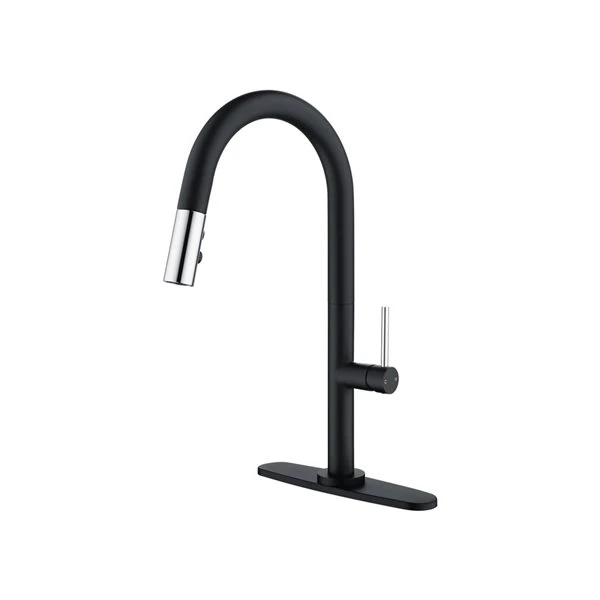 Westmount Waterworks Shane Black/Polished Chrome 1-Handle Deck Mount Pull-Down Handle/Lever Kitchen Faucet With Deck Plate 4 Westmount Waterworks Shane Black/Polished Chrome 1-Handle Deck Mount Pull-Down Handle/Lever Kitchen Faucet With Deck Plate - Image 4