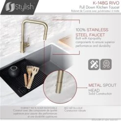Stylish Rivo Brushed Gold 1-Handle Deck Mount High-Arc Handle/Lever Commercial/Residential Kitchen Faucet