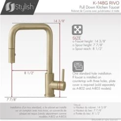 Stylish Rivo Brushed Gold 1-Handle Deck Mount High-Arc Handle/Lever Commercial/Residential Kitchen Faucet -Alliedbas Shop 331042422 AlternateImage2 l