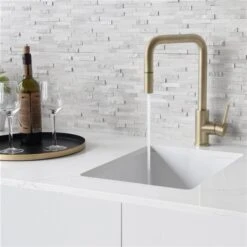 Stylish Rivo Brushed Gold 1-Handle Deck Mount High-Arc Handle/Lever Commercial/Residential Kitchen Faucet -Alliedbas Shop 331042422 AlternateImage4 l