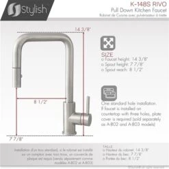 Stylish Rivo Brushed Stainless Steel 1-Handle Deck Mount High-Arc Handle/Lever Commercial/Residential Kitchen Faucet -Alliedbas Shop 331042425 AlternateImage5 l