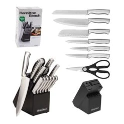Hamilton Beach Stainless Steel Knife Set With Wood Block - 14-Piece