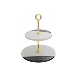 IH Casa Decor White And Black Marble 2-Tier Cake Stand