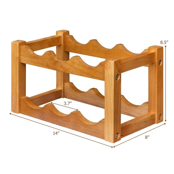 Costway Brown 6-Bottle Rubberwood Wine Rack 2 Costway Brown 6-Bottle Rubberwood Wine Rack - Image 2