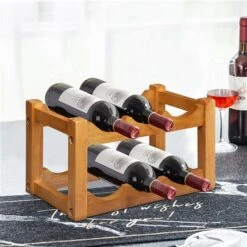 Costway Brown 6-Bottle Rubberwood Wine Rack