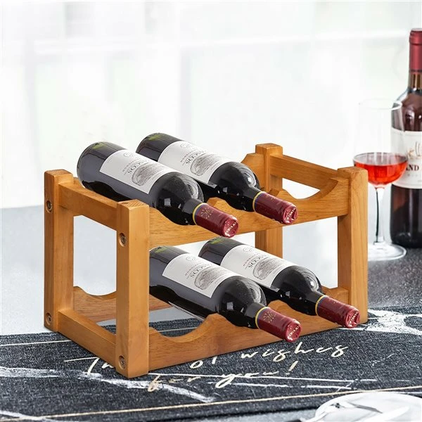 Costway Brown 6-Bottle Rubberwood Wine Rack 1 Costway Brown 6-Bottle Rubberwood Wine Rack