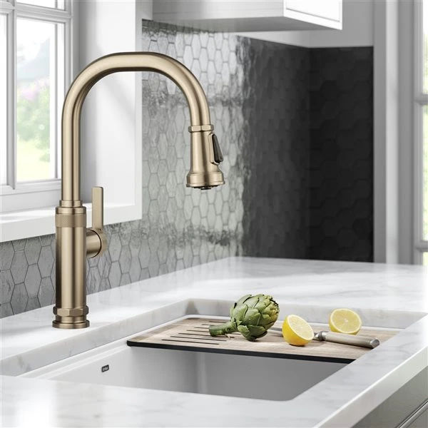 Kraus Allyn Spot-Free Antique Champagne-Bronze 1-Handle Deck Mount Pull-Down Handle/Lever Residential Kitchen Faucet 3 Kraus Allyn Spot-Free Antique Champagne-Bronze 1-Handle Deck Mount Pull-Down Handle/Lever Residential Kitchen Faucet - Image 3