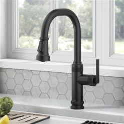 Kraus Allyn Matte Black Industrial 1-Handle Deck Mount Pull-Down Handle/Lever Kitchen Faucet -Alliedbas Shop 331061189 AlternateImage1 l