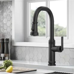 Kraus Allyn Matte Black Industrial 1-Handle Deck Mount Pull-Down Handle/Lever Kitchen Faucet -Alliedbas Shop 331061189 AlternateImage2 l