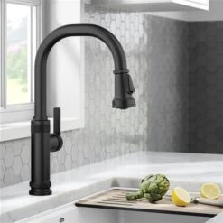Kraus Allyn Matte Black Industrial 1-Handle Deck Mount Pull-Down Handle/Lever Kitchen Faucet -Alliedbas Shop 331061189 AlternateImage4 l