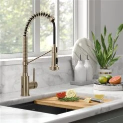 Kraus Bolden Spot-Free Antique Champagne-Bronze 1-Handle Deck Mount Pull-Down Touchless Residential Kitchen Faucet