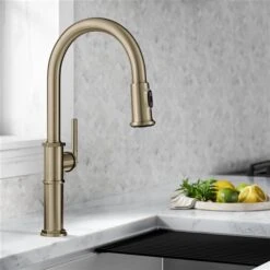 Kraus Allyn Brushed Gold 1-Handle Deck Mount Pull-Down Handle/Lever Residential Kitchen Faucet -Alliedbas Shop 331061205 AlternateImage3 l