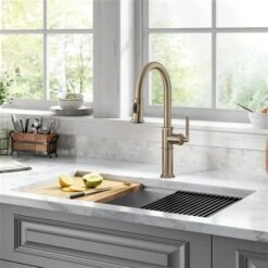 Kraus Allyn Brushed Gold 1-Handle Deck Mount Pull-Down Handle/Lever Residential Kitchen Faucet