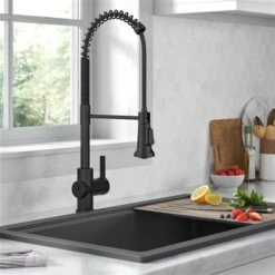 Kraus Britt Matte Black 1-Handle Deck Mount Pull-Down Touchless Residential Kitchen Faucet