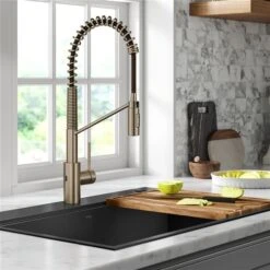 Kraus Oletto Spot-Free Antique Champagne-Bronze 1-Handle Deck Mount Pull-Down Touchless Kitchen Faucet - Deck Plate Included -Alliedbas Shop 331061223 AlternateImage3 l