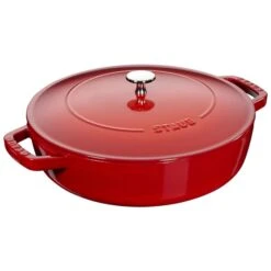 Staub Braisers 11-in Cherry Cast Iron Sauté Pan With Lid -Alliedbas Shop 331062482 MainImage 001 l