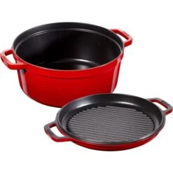 Staub Braisers 6-L Cherry Cast Iron Dutch Oven With Grill Pan Lid 9 Staub Braisers 6-L Cherry Cast Iron Dutch Oven With Grill Pan Lid -Alliedbas Shop 331062495 AlternateImage1 l