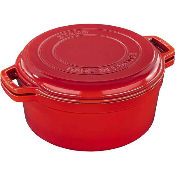 Staub Braisers 6-L Cherry Cast Iron Dutch Oven With Grill Pan Lid 2 Staub Braisers 6-L Cherry Cast Iron Dutch Oven With Grill Pan Lid - Image 2