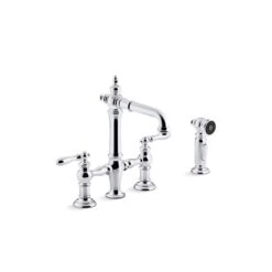 KOHLER Artifacts Polished Chrome Deck-Mount Bridge Bar Sink Faucet With Lever Handles And Sidespray