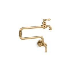 KOHLER Artifacts Vibrant Brushed Modern Brass Single-Hole Wall-Mount Pot Filler Kitchen Faucet With Extended Spout