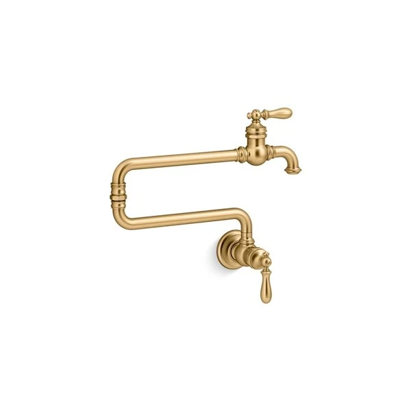 KOHLER Artifacts Vibrant Brushed Modern Brass Single-Hole Wall-Mount Pot Filler Kitchen Faucet With Extended Spout 1 KOHLER Artifacts Vibrant Brushed Modern Brass Single-Hole Wall-Mount Pot Filler Kitchen Faucet With Extended Spout