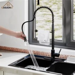 CASAINC Black 1-Handle Deck Mount High-Arc Kitchen Faucet With Deck Plate -Alliedbas Shop 331064408 AlternateImage2 l