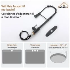 CASAINC Black 1-Handle Deck Mount High-Arc Kitchen Faucet With Deck Plate