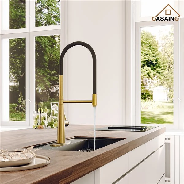 CASAINC Brushed Gold 1-Handle Deck Mount Pull-Out Kitchen Faucet With Deck Plate 2 CASAINC Brushed Gold 1-Handle Deck Mount Pull-Out Kitchen Faucet With Deck Plate - Image 2