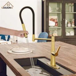 CASAINC Brushed Gold 1-Handle Deck Mount Pull-Out Kitchen Faucet With Deck Plate 9 CASAINC Brushed Gold 1-Handle Deck Mount Pull-Out Kitchen Faucet With Deck Plate -Alliedbas Shop 331064435 AlternateImage2 l