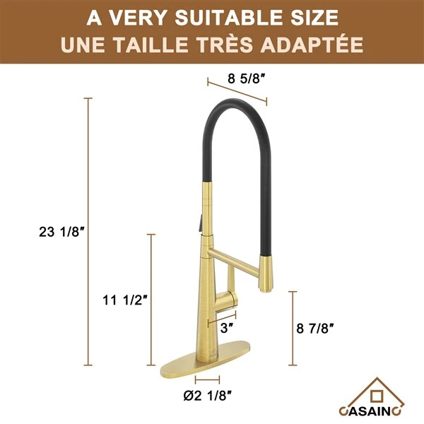 CASAINC Brushed Gold 1-Handle Deck Mount Pull-Out Kitchen Faucet With Deck Plate 3 CASAINC Brushed Gold 1-Handle Deck Mount Pull-Out Kitchen Faucet With Deck Plate - Image 3