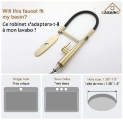 CASAINC Brushed Gold 1-Handle Deck Mount Pull-Out Kitchen Faucet With Deck Plate