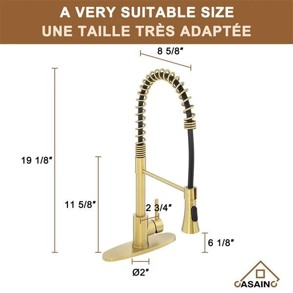 CASAINC 1-Handle Deck Mount High-Arc Kitchen Faucet With Deck Plate In Brushed Gold 5 CASAINC 1-Handle Deck Mount High-Arc Kitchen Faucet With Deck Plate In Brushed Gold - Image 5