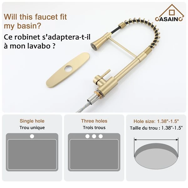 CASAINC 1-Handle Deck Mount High-Arc Kitchen Faucet With Deck Plate In Brushed Gold 4 CASAINC 1-Handle Deck Mount High-Arc Kitchen Faucet With Deck Plate In Brushed Gold - Image 4