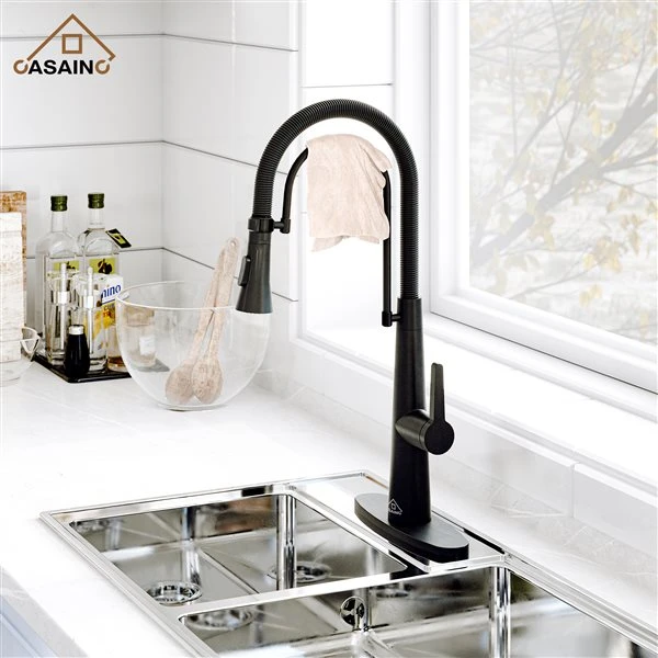 CASAINC Matte Black 1-Handle Deck Mount High-Arc Kitchen Faucet And Deck Plate 5 CASAINC Matte Black 1-Handle Deck Mount High-Arc Kitchen Faucet And Deck Plate - Image 5