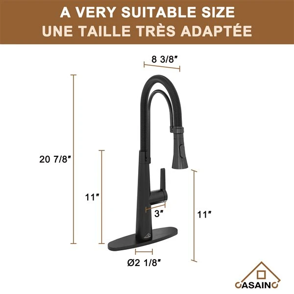 CASAINC Matte Black 1-Handle Deck Mount High-Arc Kitchen Faucet And Deck Plate 2 CASAINC Matte Black 1-Handle Deck Mount High-Arc Kitchen Faucet And Deck Plate - Image 2