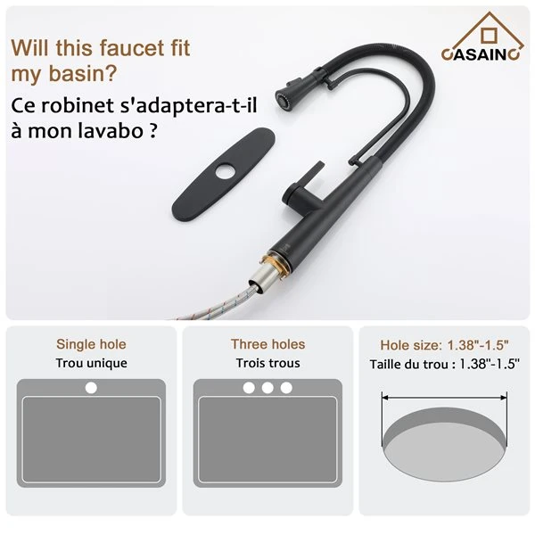 CASAINC Matte Black 1-Handle Deck Mount High-Arc Kitchen Faucet And Deck Plate 1 CASAINC Matte Black 1-Handle Deck Mount High-Arc Kitchen Faucet And Deck Plate