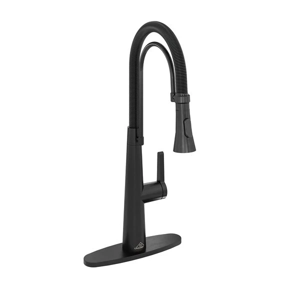 CASAINC Matte Black 1-Handle Deck Mount High-Arc Kitchen Faucet And Deck Plate 4 CASAINC Matte Black 1-Handle Deck Mount High-Arc Kitchen Faucet And Deck Plate - Image 4