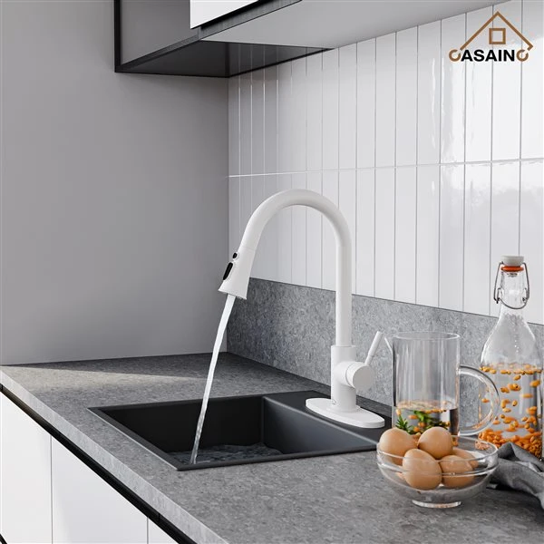 CASAINC Matte White 1-Handle Deck Mount Pull-Out Kitchen Faucet With Deck Plate 2 CASAINC Matte White 1-Handle Deck Mount Pull-Out Kitchen Faucet With Deck Plate - Image 2