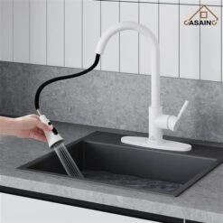 CASAINC Matte White 1-Handle Deck Mount Pull-Out Kitchen Faucet With Deck Plate 9 CASAINC Matte White 1-Handle Deck Mount Pull-Out Kitchen Faucet With Deck Plate -Alliedbas Shop 331064485 AlternateImage2 l