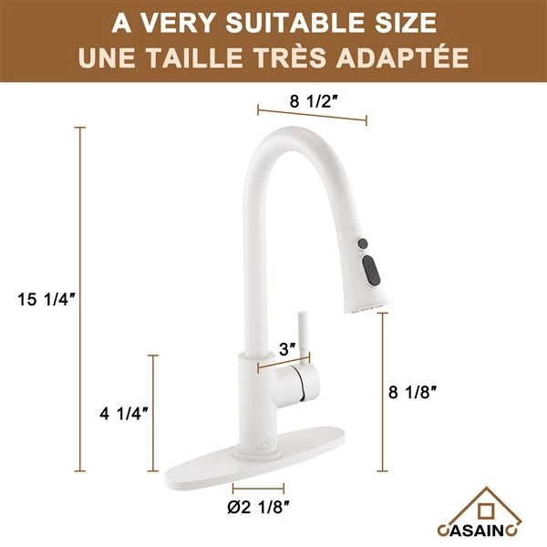 CASAINC Matte White 1-Handle Deck Mount Pull-Out Kitchen Faucet With Deck Plate 1 CASAINC Matte White 1-Handle Deck Mount Pull-Out Kitchen Faucet With Deck Plate