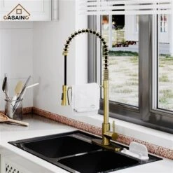 CASAINC Brushed Gold 1-Handle Deck Mount High-Arc Kitchen Faucet And Deck Plate -Alliedbas Shop 331064488 AlternateImage1 l