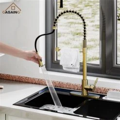 CASAINC Brushed Gold 1-Handle Deck Mount High-Arc Kitchen Faucet And Deck Plate -Alliedbas Shop 331064488 AlternateImage2 l