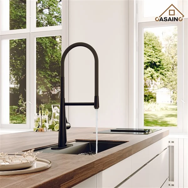 CASAINC Black 1-Handle Deck Mount Pull-Out Kitchen Faucet With Deck Plate 5 CASAINC Black 1-Handle Deck Mount Pull-Out Kitchen Faucet With Deck Plate - Image 5