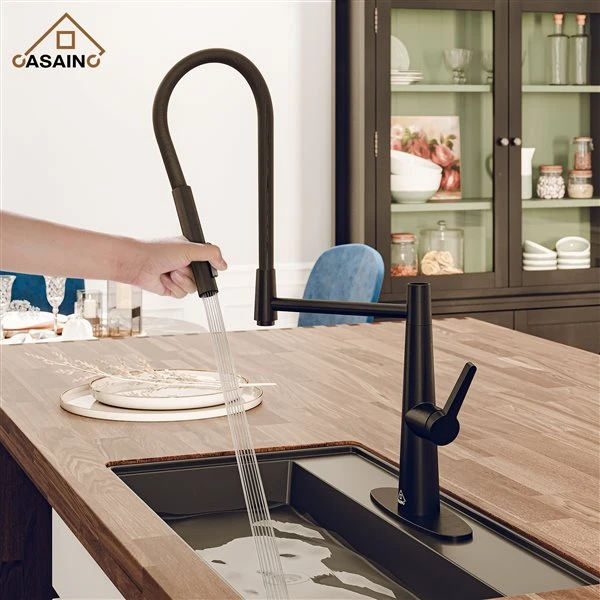 CASAINC Black 1-Handle Deck Mount Pull-Out Kitchen Faucet With Deck Plate 4 CASAINC Black 1-Handle Deck Mount Pull-Out Kitchen Faucet With Deck Plate - Image 4