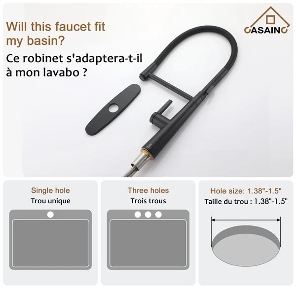 CASAINC Black 1-Handle Deck Mount Pull-Out Kitchen Faucet With Deck Plate 2 CASAINC Black 1-Handle Deck Mount Pull-Out Kitchen Faucet With Deck Plate - Image 2