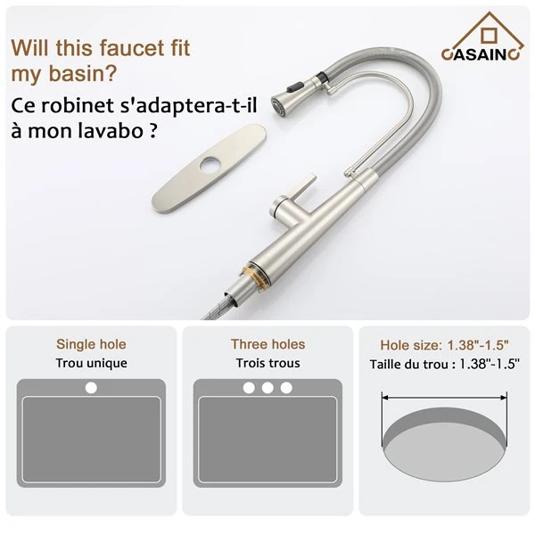 CASAINC Brushed Nickel 1-Handle Deck Mount High-Arc Kitchen Faucet With Deck Plate 2 CASAINC Brushed Nickel 1-Handle Deck Mount High-Arc Kitchen Faucet With Deck Plate - Image 2