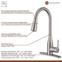 Mondawe Brushed Nickel 3-Function Pull-down 1-handle Deck Mount Kitchen Faucet -Alliedbas Shop 331064806 AlternateImage1 l
